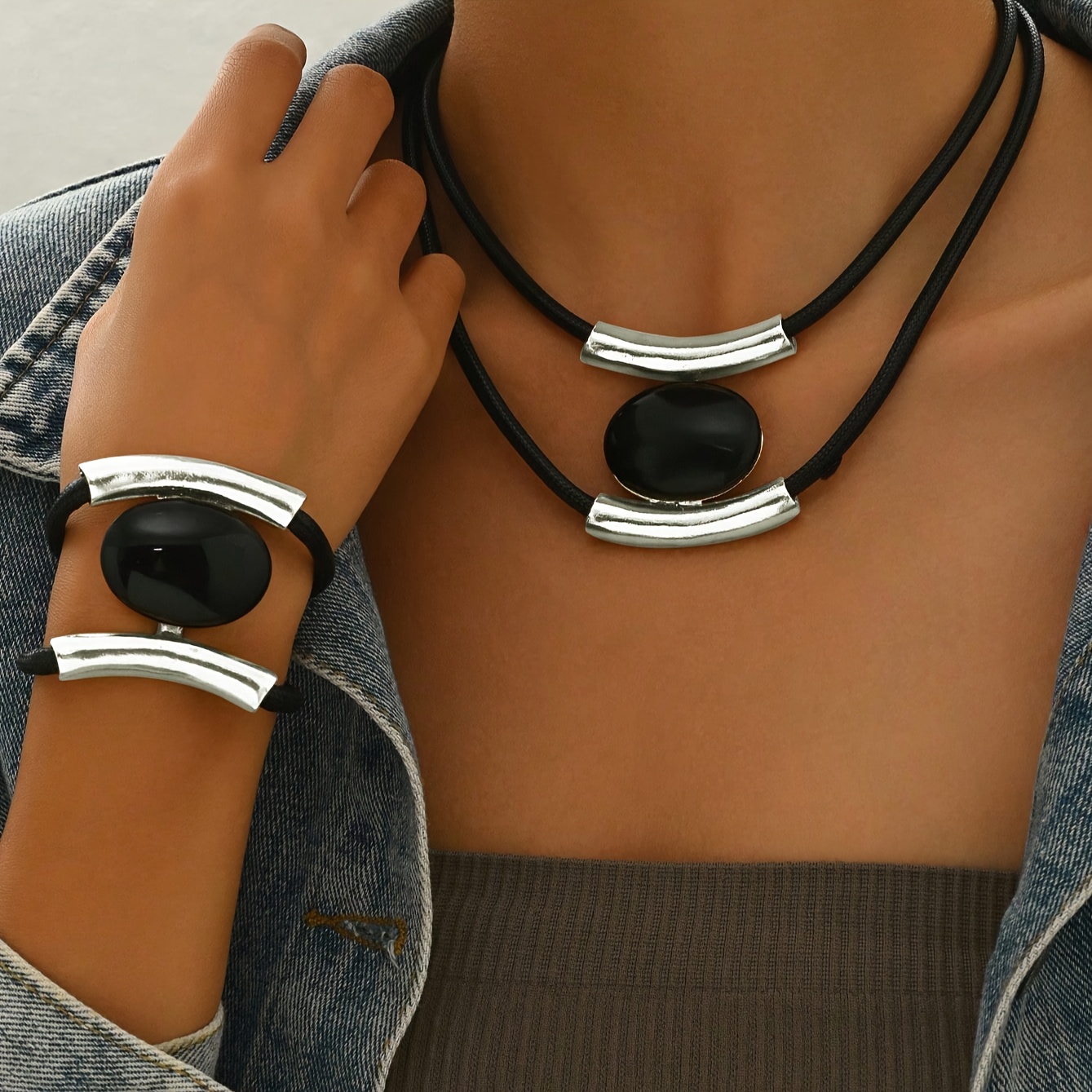 Boho Style Acrylic Pendant Bracelet and Necklace Set